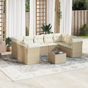 10-piece Lounge Set with Cushions Poly Rattan Beige