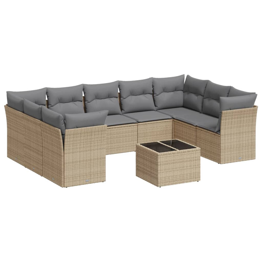 10-Delige Loungeset Met Kussens Poly Rattan Beige