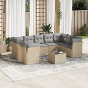 10-piece Lounge Set with Cushions Poly Rattan Beige
