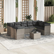 10-piece Lounge Set with Cushions Poly Rattan Grey
