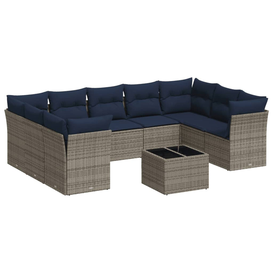 10-delige Loungeset met kussens poly rattan lichtgrijs