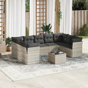 10-piece Lounge Set with Cushions Poly Rattan Light Grey
