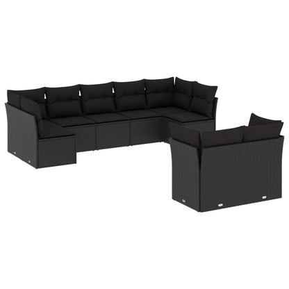 9-Delige Loungeset Met Kussens Poly Rattan Zwart