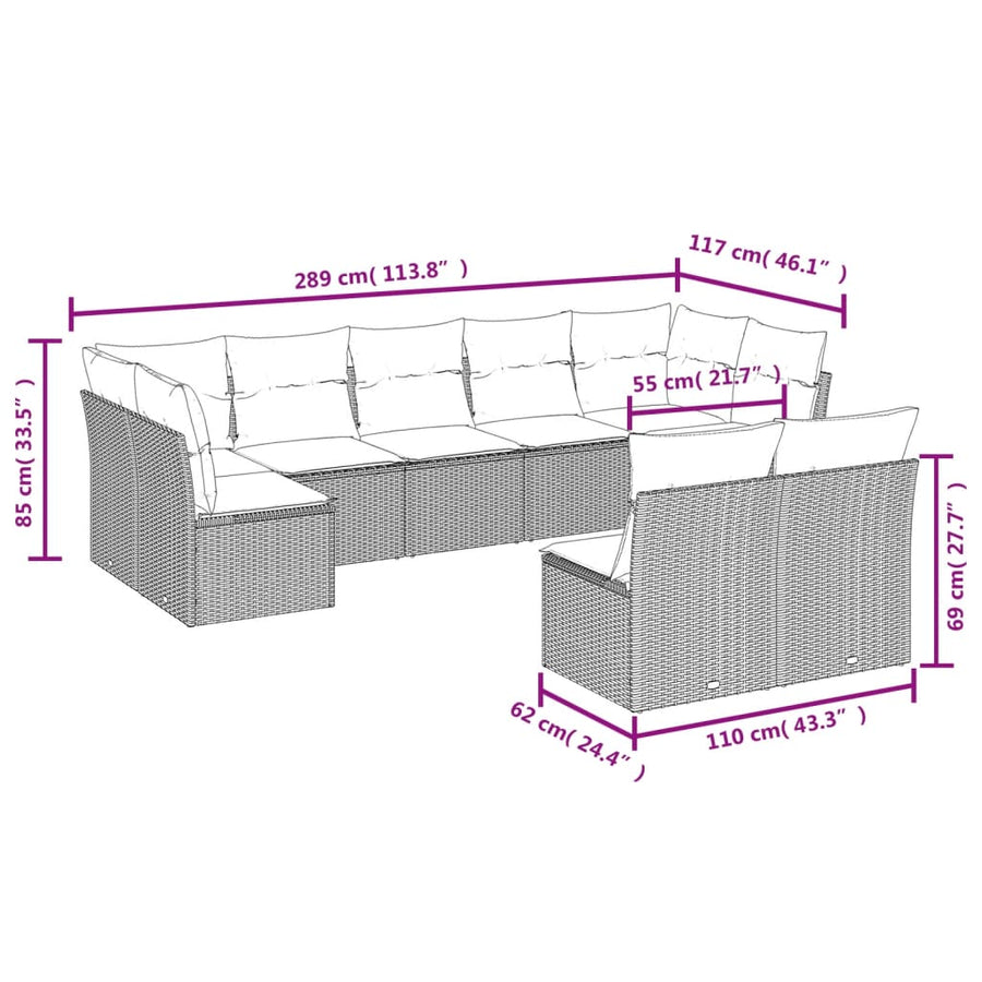 9-Delige Loungeset Met Kussens Poly Rattan Zwart