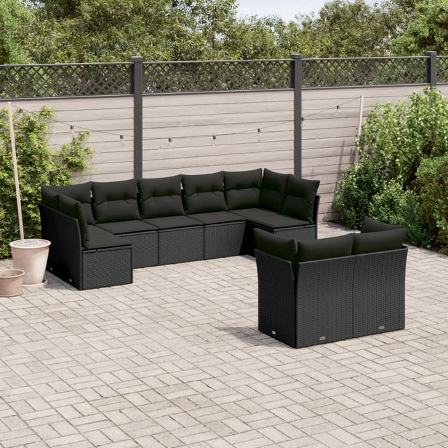 9-Delige Loungeset Met Kussens Poly Rattan Zwart