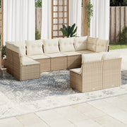 9-piece Lounge Set with Cushions Poly Rattan Beige