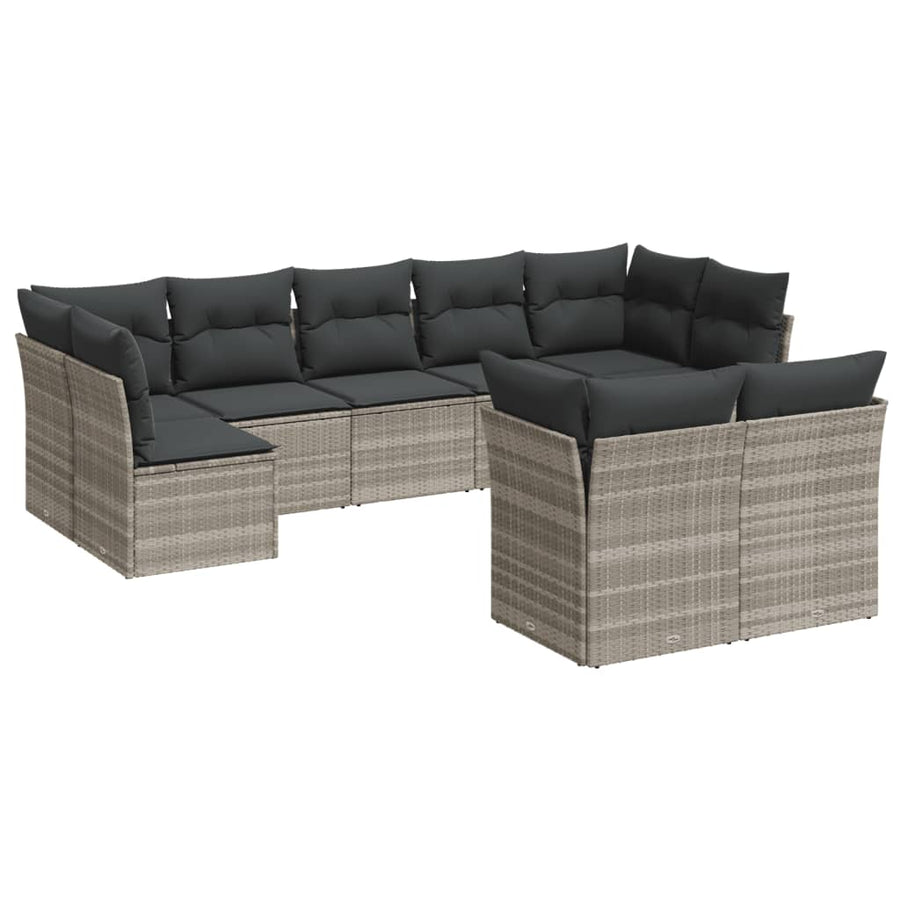 9-delige Loungeset met kussens poly rattan lichtgrijs