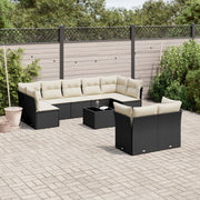 Loungeset poly rattan 10-delig zwart met kussens