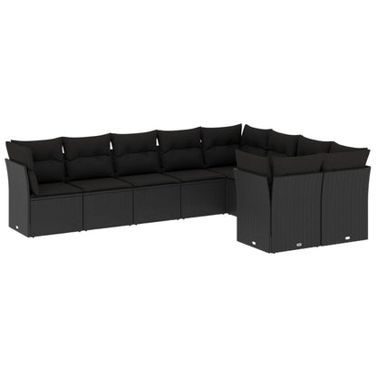 9-Delige Loungeset Met Kussens Poly Rattan Zwart
