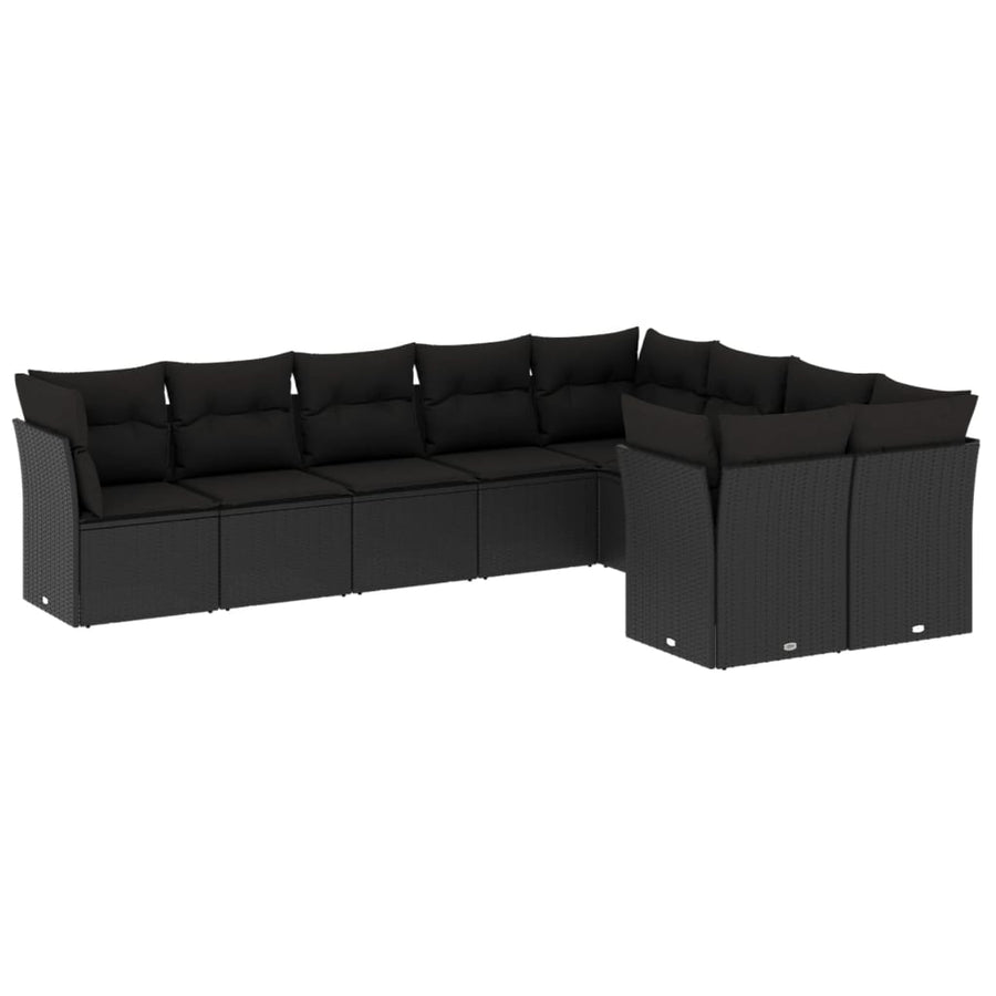 9-Delige Loungeset Met Kussens Poly Rattan Zwart