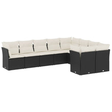 9-delige Loungeset met kussens poly rattan zwart Zwart en crème Zonder tafel