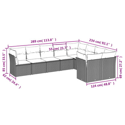 9-Delige Loungeset Met Kussens Poly Rattan Grijs