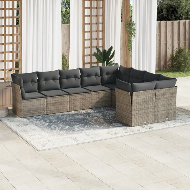 9-Delige Loungeset Met Kussens Poly Rattan Grijs