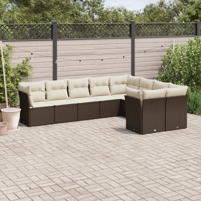 9-Delige Loungeset Met Kussens Poly Rattan Bruin