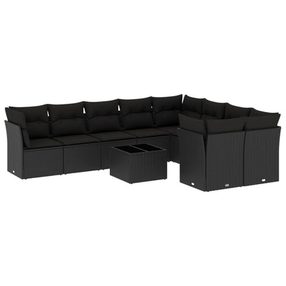10-Delige Loungeset Met Kussens Poly Rattan Zwart