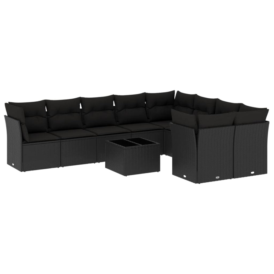 10-Delige Loungeset Met Kussens Poly Rattan Zwart