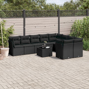 10-piece Lounge Set with cushions poly rattan black