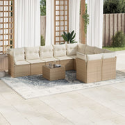 10-piece Lounge Set with Cushions Poly Rattan Beige