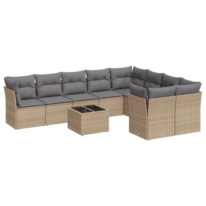 10-Delige Loungeset Met Kussens Poly Rattan Beige