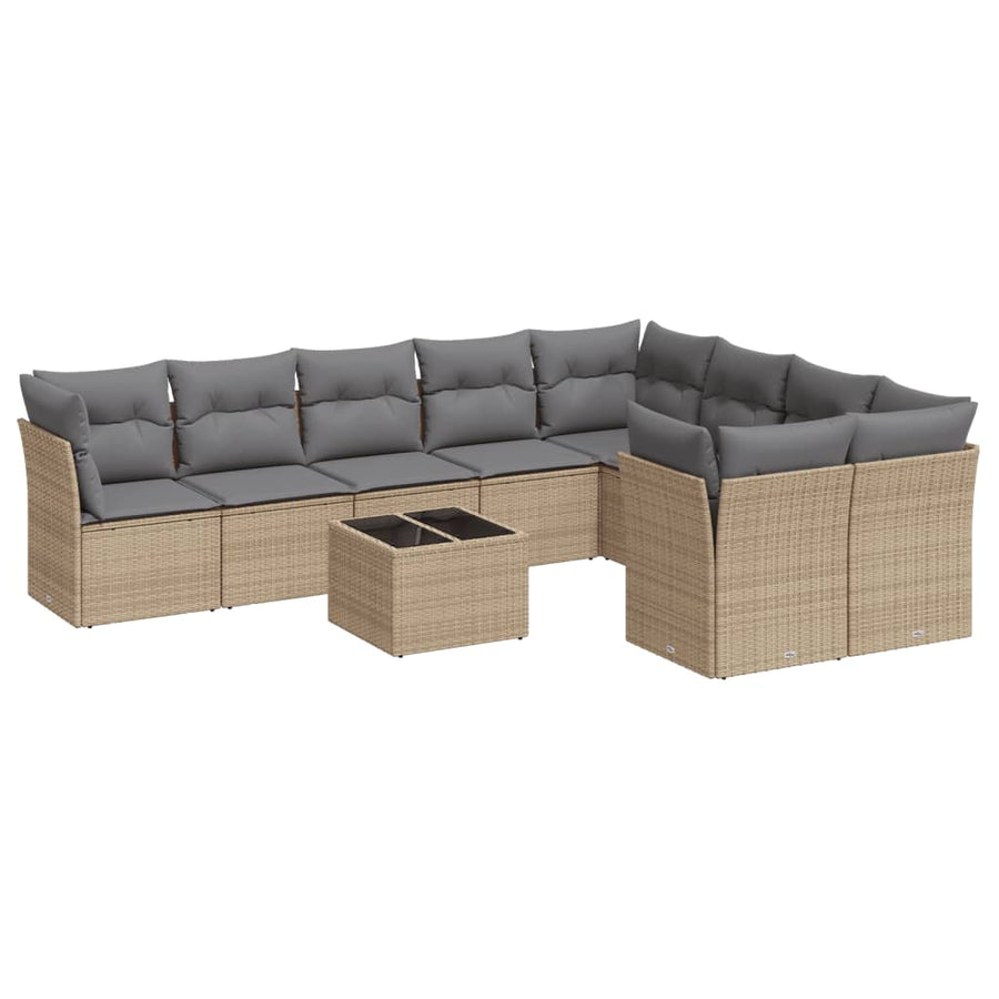 10-Delige Loungeset Met Kussens Poly Rattan Beige