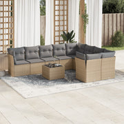 10-piece Lounge Set with Cushions Poly Rattan Beige