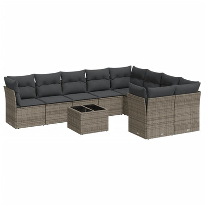 10-Delige Loungeset Met Kussens Poly Rattan Grijs