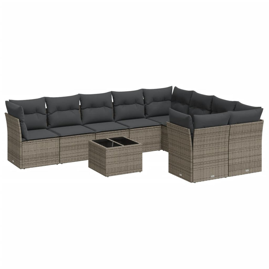 10-Delige Loungeset Met Kussens Poly Rattan Grijs