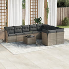 10-Delige Loungeset Met Kussens Poly Rattan Grijs