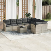 10-piece Lounge Set with Cushions Poly Rattan Light Grey