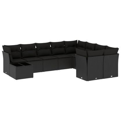 10-Delige Loungeset Met Kussens Poly Rattan Zwart