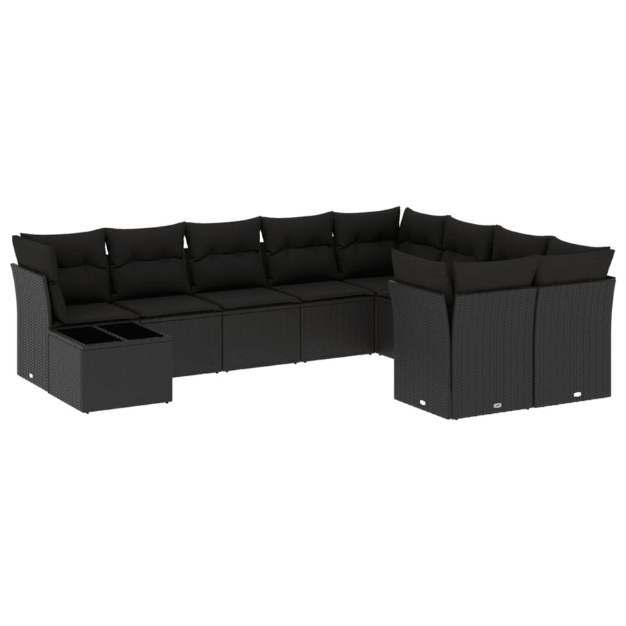 10-Delige Loungeset Met Kussens Poly Rattan Zwart