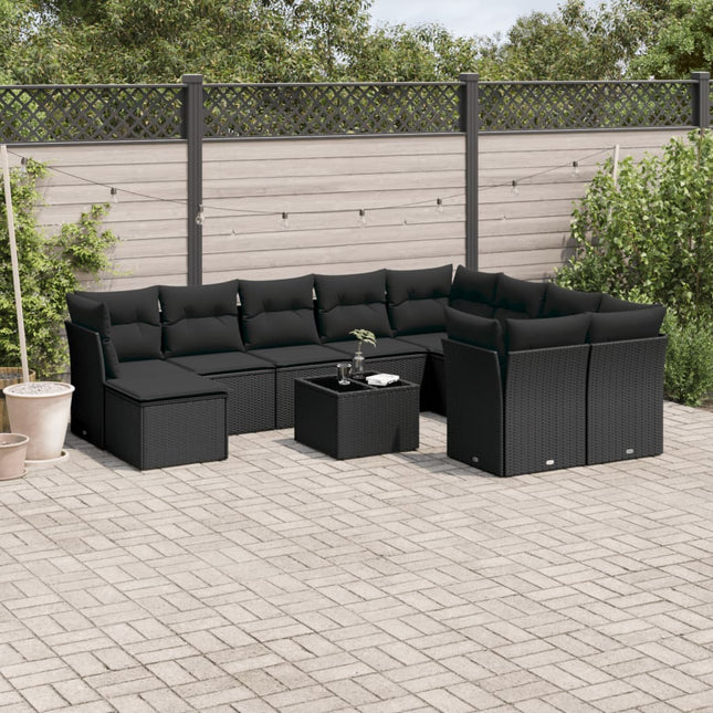 10-Delige Loungeset Met Kussens Poly Rattan Zwart