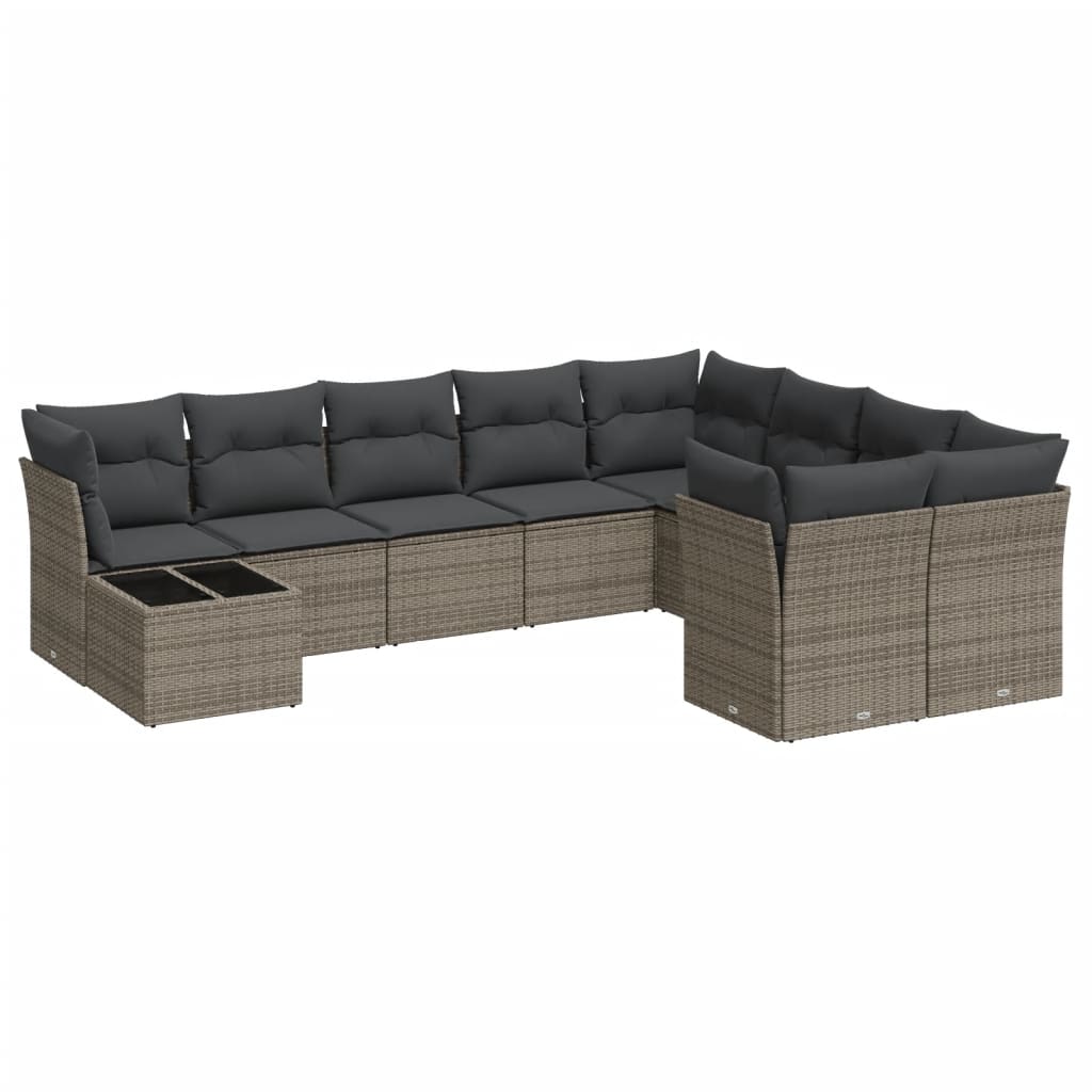 10-Delige Loungeset Met Kussens Poly Rattan Grijs