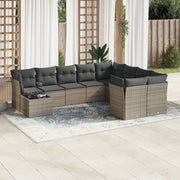 Loungeset 10-delig poly rattan grijs