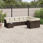 10-delige Loungeset met kussens poly rattan bruin