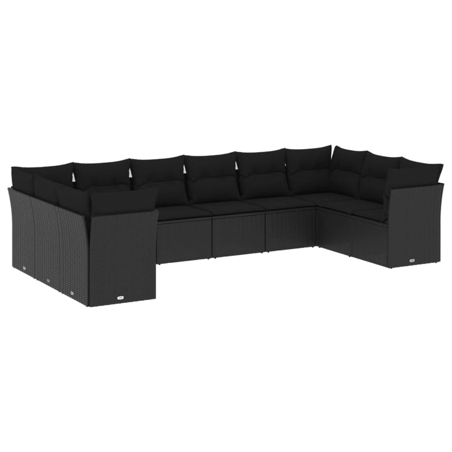 10-Delige Loungeset Met Kussens Poly Rattan Zwart