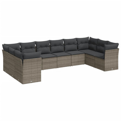 10-Delige Loungeset Met Kussens Poly Rattan Grijs