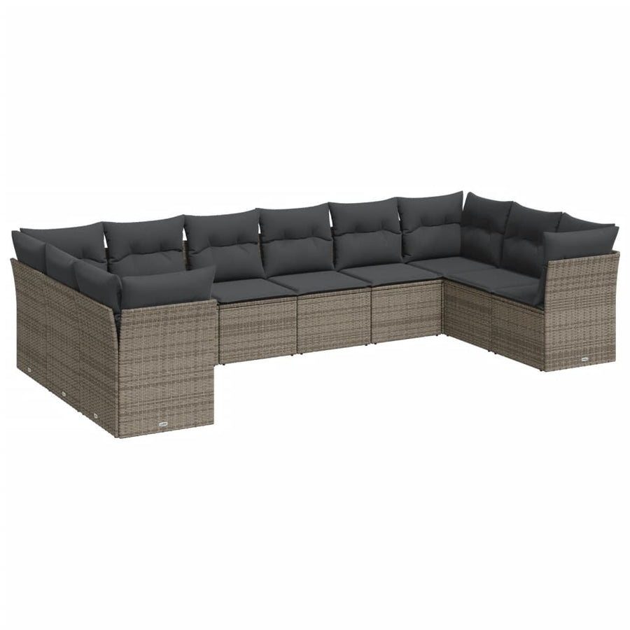 10-Delige Loungeset Met Kussens Poly Rattan Grijs