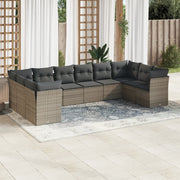 Loungeset 10-delig poly rattan grijs
