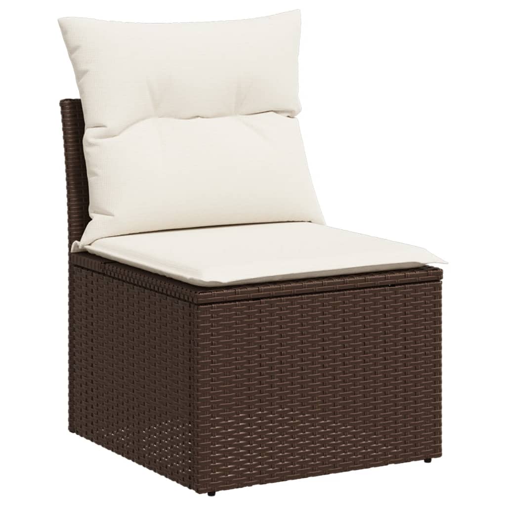 10-delige Loungeset met kussens poly rattan bruin Bruin en crème Zonder tafel