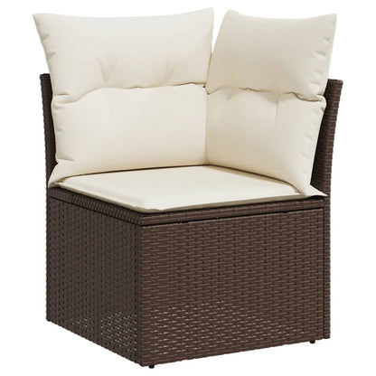 10-delige Loungeset met kussens poly rattan bruin Bruin en crème Zonder tafel