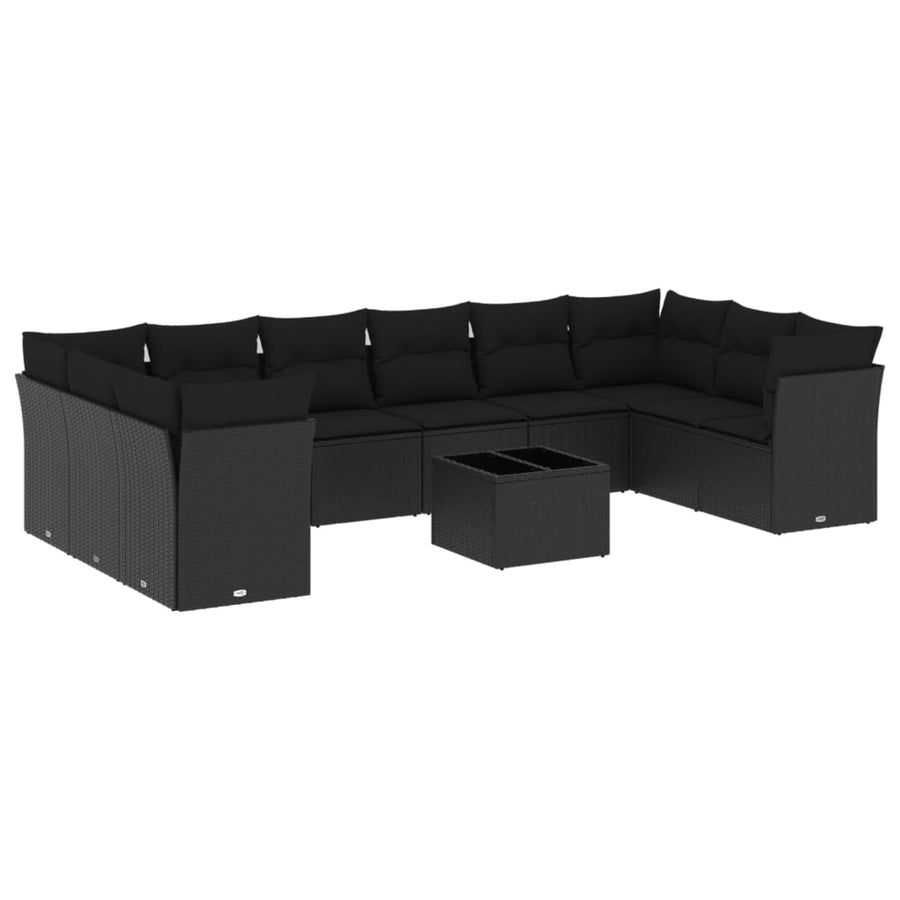 11-Delige Loungeset Met Kussens Poly Rattan Zwart