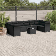 11-piece Loungeset with cushions poly rattan black