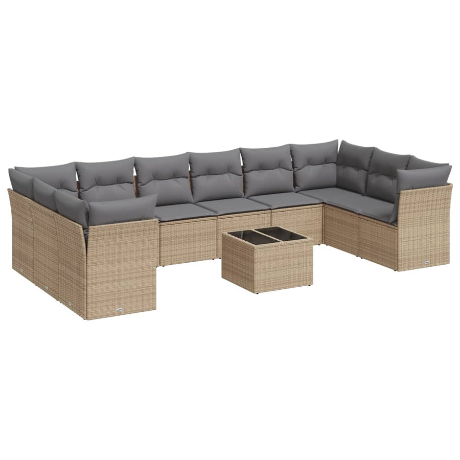 11-delige Tuinset met kussens poly rattan beige Beige en grijs Met tafel