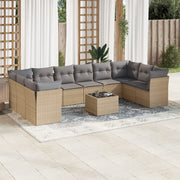 Tuinset 11-delig poly rattan beige met kussens