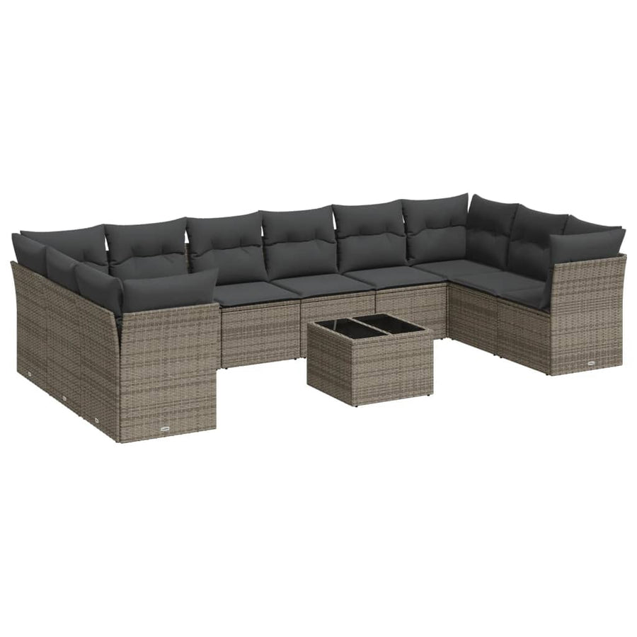 11-Delige Loungeset Met Kussens Poly Rattan Grijs