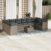 11-piece Loungeset with cushions poly rattan grey