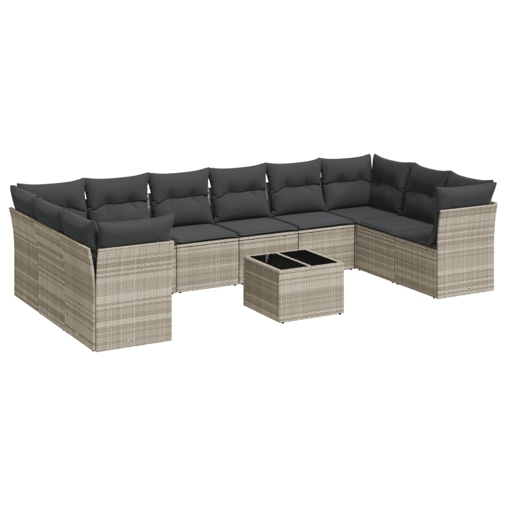 11-delige Loungeset met kussens poly rattan lichtgrijs