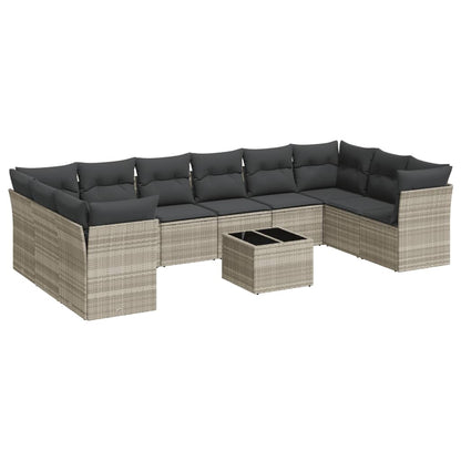 11-delige Loungeset met kussens poly rattan lichtgrijs