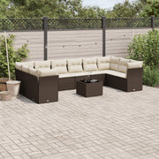 11-Piece Rattan Lounge Set with Cushions Brown